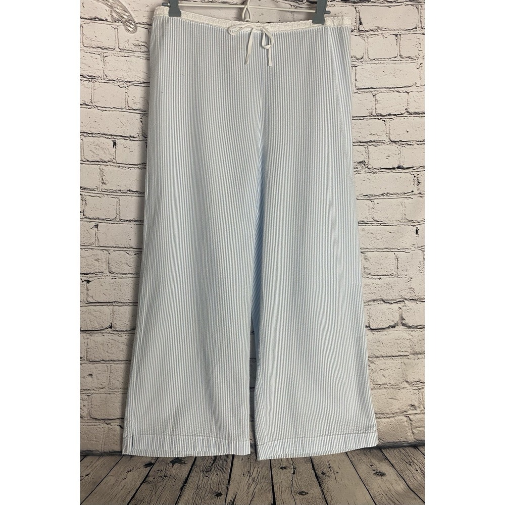 Talbots Seersucker Lightweight S Blue/White Lace  Capri's Nautical  Coastal